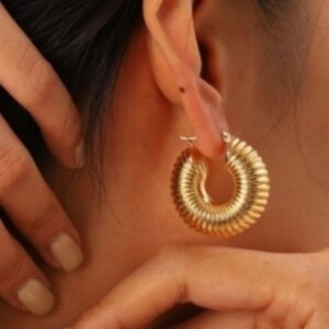 Lightweight cult gaia 24K Gold Plated Textured Chunky Hoops Earrings